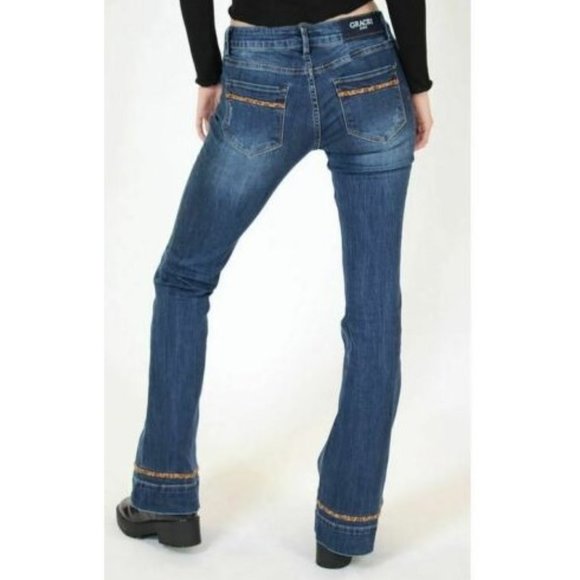 Grace in LA Jeans Women's Leopard Print Bell Bottom Flare Stretch Jeans - Picture 3 of 7